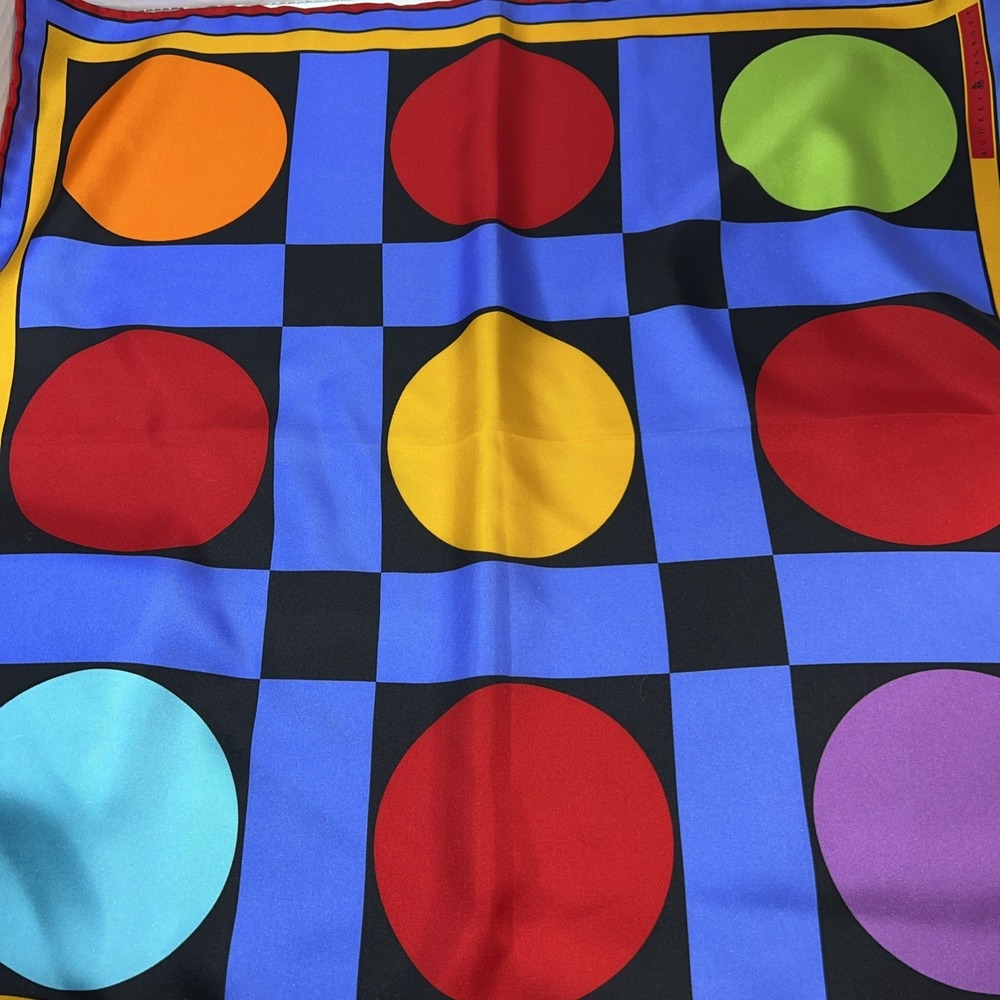 Vtg Audrey Talbott Lightweight Scarf Square 20" Geometric Circles Colorful Bold
